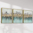 Ver imagem 2 de Quadro Decorativo Abstrato Verde e Dourado Kit 3 Quadros