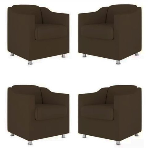 Kit 4 Poltronas Decorativa Bia Suede Marrom - Twdecora