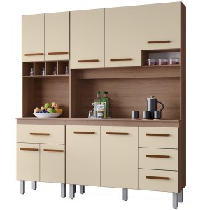 Kit de Cozinha 9 Portas 4 Gavetas com Nicho Vitorina Savana / Off White