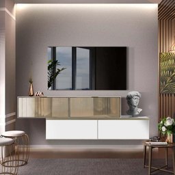 Rack Suspenso Para Sala Em Vidro Reflecta Com Porta Basculante 100% MDF 200cm 4 Portas Branco Louis - 1 Rack Suspenso Para Sala Em Vidro Reflecta Com Porta Basculante 100% MDF 200cm 4 Portas Branco Louis - 1