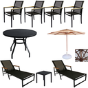 Ver imagem 1 de Kit Amélia para Piscina com Mesa, 4 Cadeiras, 2 Espreguiçadeiras, Mesinha e Guarda Sol - Preto