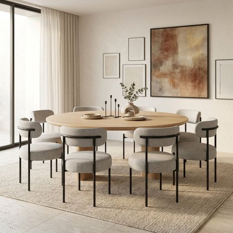 Cadeira Sala de Jantar Margara Kit 8 Base em Aço Preto Linho D03 - D'Rossi