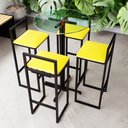 Ver imagem 1 de Conjunto Mesa Alta Bar Bistrô Redonda Vidro 4 Banquetas Estofado Industrial Don Castro Decor