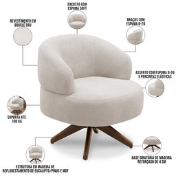 Poltrona Decorativa Giratória Sala de Estar Living Seven F04 Bouclê Cru - Lyam Decor - 4
