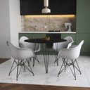 Ver imagem 1 de Mesa Jantar Redonda 90cm Preta Clips 3 Pés com 4 Poltronas Eiffel Eames Daw Brancas Ferro Preto