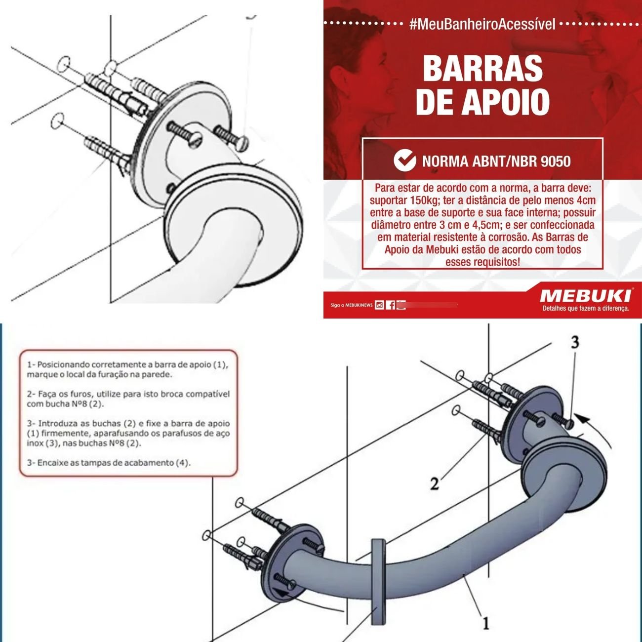 Barra Alça De Apoio 80 Cm Acabamento Em Branco Marca Mebuki - 4