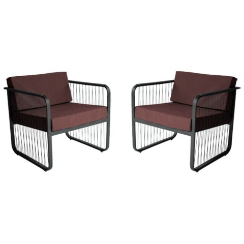 Conjunto 2 Poltronas para Área Externa Santiago em Alumínio e Fibra Sintética Acesse Móveis