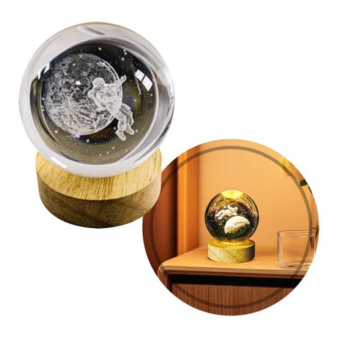 Mini Luminária de Mesa Astronauta Globo de Vidro 8cm Led 3500k Usb St3214