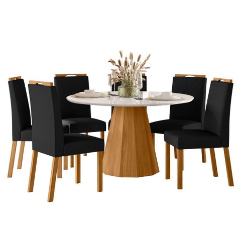 Conjunto Sala de Jantar Mesa Isis 135x135 6 Cadeiras Anitta 2024 Ype/off White/veludo Preto