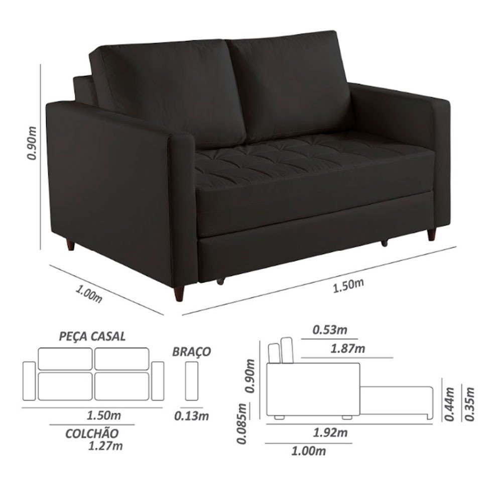 Sofá Cama Casal Marcelle com 2 Lugares 150cm com Pé de Madeira Talento Móveis - 3