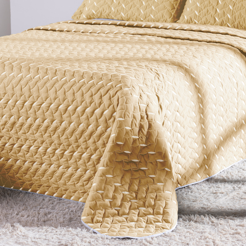 Kit 3 Pçs Cobre Leito Casal Queen Heitor Hipercal 400 Fios Bordado: Amarelo