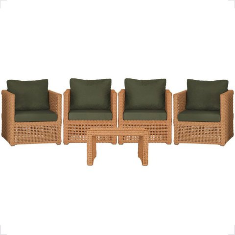 Mesa Centro e 4 Poltronas Madri Corda Náutica Estofado 13 Trama Original