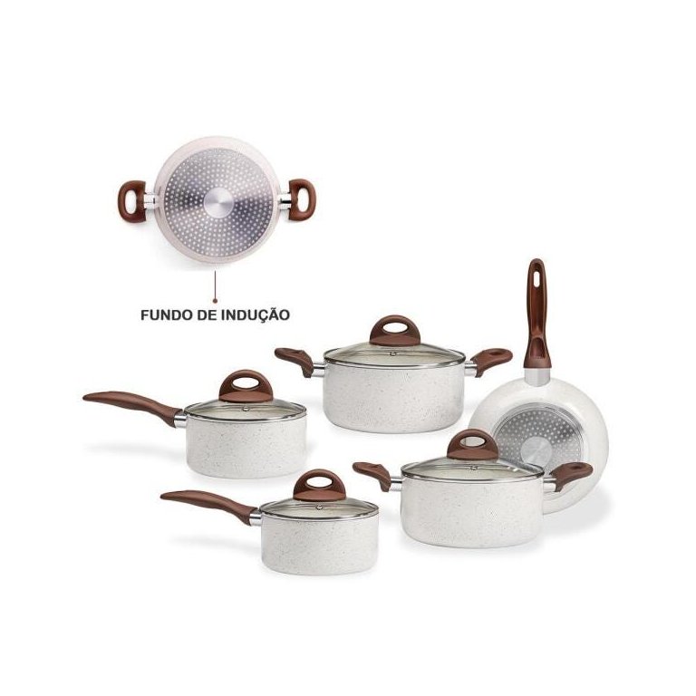Jogo de Panelas Brinox Granada 5pçs Revestimento Cerâmico com Indução Vanilla 4774/101
