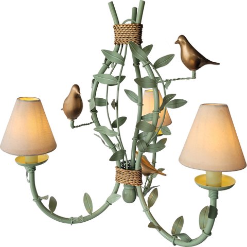 Lustre Decorativo de Teto com Pássaros Porcelana e Cúpulas
