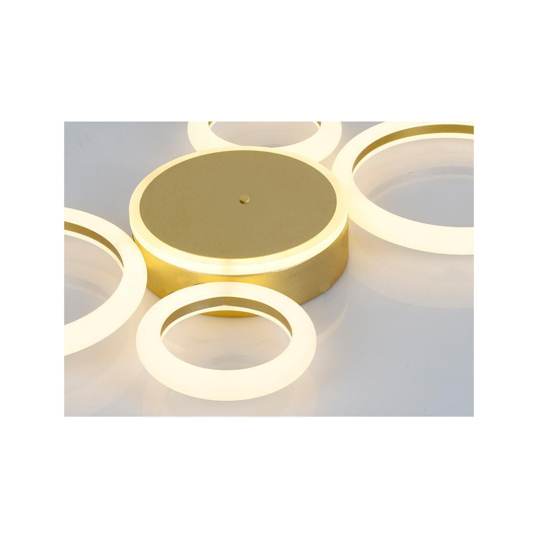 Lustre LED Dourado 4 anéis 80W Luz 3000K - 5