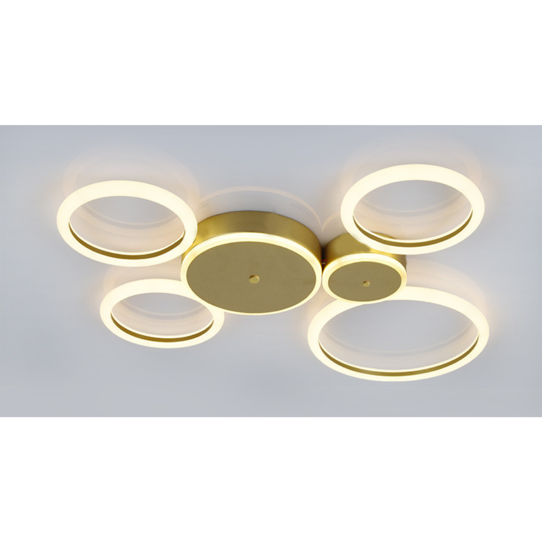 Lustre LED Dourado 4 anéis 80W Luz 3000K - 6