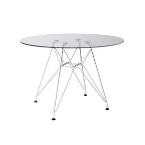 Mesa Eiffel Redonda 110cm Tampo De Vidro Com Base De Ferro Branco
