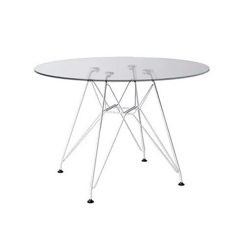 Mesa Eiffel Redonda 110cm Tampo De Vidro Com Base De Ferro Branco