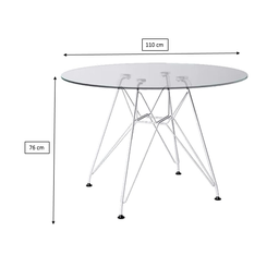Mesa Eiffel Redonda 110cm Tampo De Vidro Com Base De Ferro Branco - 2
