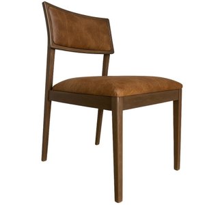 Cadeira Élise Madeira Maciça Linho ou Boucle 2 Pçs - Élpis Móveis - Couro Ecológico Caramelo - Imbui