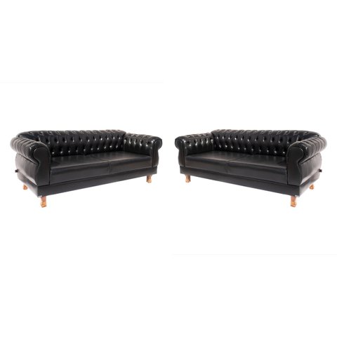 Dois Sofás Chesterfield Capitone Elisabeth Corano Preto 2,00cm
