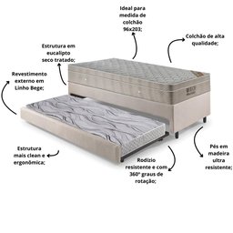 Bicama Box Solteiro Linho 96x203x28 cm com Colchão Airtech Ortobom Molas Ensacadas - 4