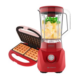 Kit Máquina de Waffles Cadence e Liquidificador Robust Vermelho - 127V