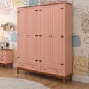 Ver imagem 1 de Guarda Roupa Solteiro Madeira Maciça Rústico 4 Portas 2 Gavetas Rosa - Apaixone & Decore
