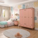 Ver imagem 2 de Guarda Roupa Solteiro Madeira Maciça Rústico 4 Portas 2 Gavetas Rosa - Apaixone & Decore