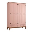 Ver imagem 2 de Guarda Roupa Solteiro Madeira Maciça Rústico 4 Portas 2 Gavetas Rosa - Apaixone & Decore
