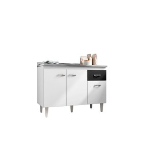 Balcão Gabinete para Cozinha Gabriela 120cm 3 Portas 1 Gaveta:branco/preto