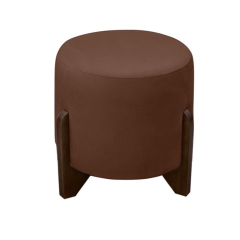 Puff Banqueta Decorativo Luiz Pés de Madeira Linho Marrom Eli Móveis e Decoração