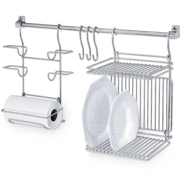 Kit Cozinha3 Suspensa Porta Rolos Escorredor Barra Cromado - 1