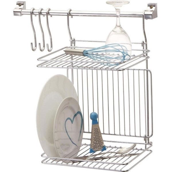 Escorredor Duplo + 3 Ganchos + Barra Suporte Para Cozinha - 1