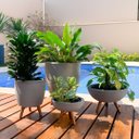 Ver imagem 1 de Kit 4 Vasos para Plantas Decoração com Tripé Madeira Cinza