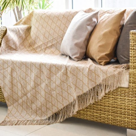Xale para Sofá Manta 1,60x1,40M Jacquard Roma Bege Decorativo