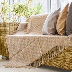 Xale para Sofá Manta 1,60x1,40M Jacquard Paris Bege Decorativo