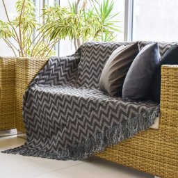 Xale para Sofá Manta 2,10x1,40M Jacquard Paris Preto Decorativo - 1