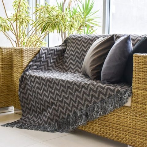 Xale para Sofá Manta 2,10x1,40M Jacquard Paris Preto Decorativo