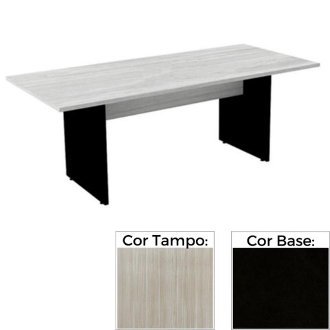 Mesa de Reunião Retangular 260 x 120 cm Pé Painel PE25 em MDP Cor Noce Naturalle Base Branca