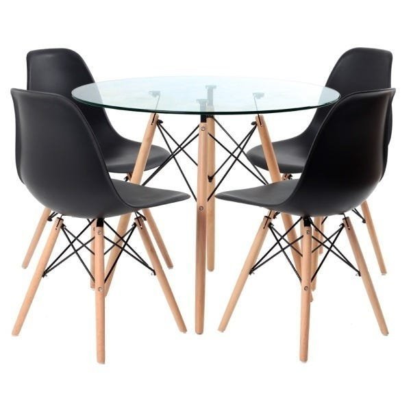 Conjunto Mesa de Jantar Eames 90cm e 4 Cadeiras Eames Preta - 1