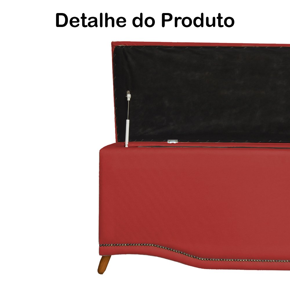 Calçadeira Recamier Baú Solteiro 90cm Greta Suede Vermelho - DS Estofados - 3