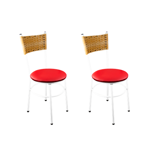 2 Cadeiras Brancas para Cozinha Viena Palha:Vermelho
