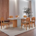 Ver imagem 1 de Mesa de Jantar Aspen 180cm Tampo Mdf Vidro 6 Cadeiras Copper Veludo Capuccino/nat/off/serig. Off