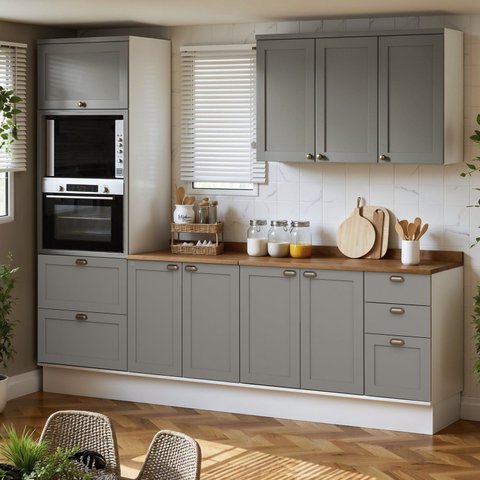 Cozinha Completa Modulada 4 Peças 100% MDF com Tampos Iluminata Cinza/Branco/Fendi/Ébano