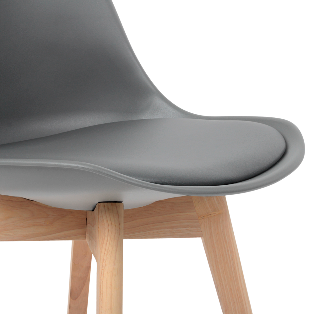 Kit 6 Cadeiras Jantar Eames Wood Leda Design Estofada Cinza - 6