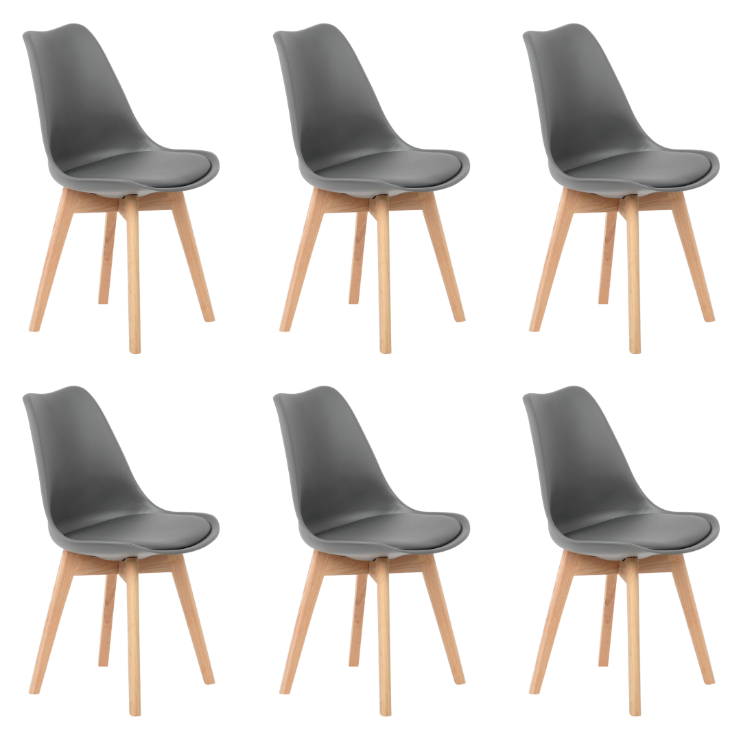Kit 6 Cadeiras Jantar Eames Wood Leda Design Estofada Cinza