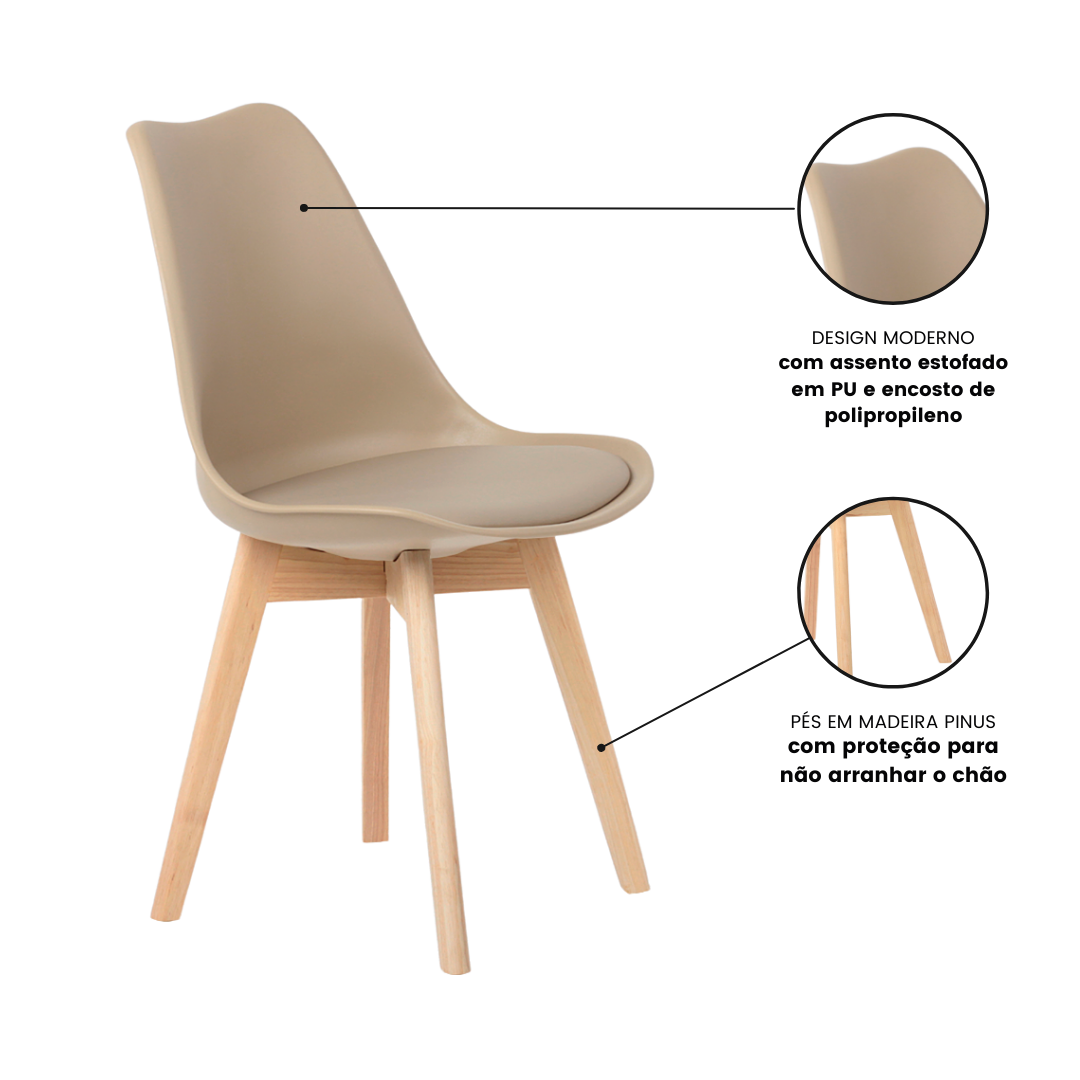 Kit 6 Cadeiras Jantar Eames Wood Leda Design Estofada Fendi - 7