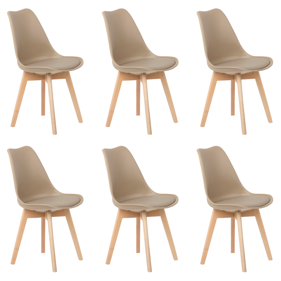 Kit 6 Cadeiras Jantar Eames Wood Leda Design Estofada Fendi - 1