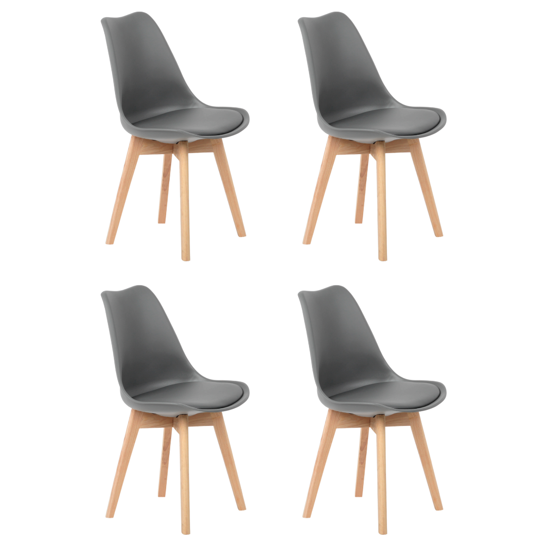 Kit 4 Cadeiras Jantar Eames Wood Leda Design Estofada Cinza - 1